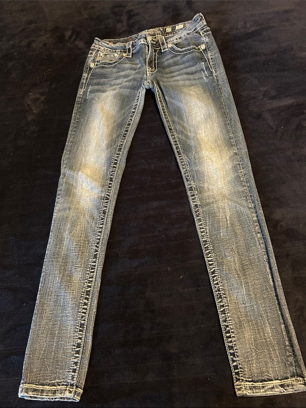 Miss Me Embroidered Back Pocket Skinny Jeans - Light Blue